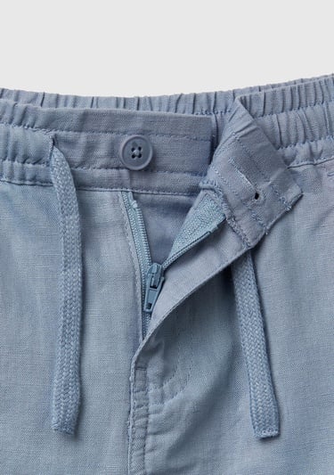  Erkek Çocuk Mavi Keten Karışımlı Jogger Pantolon