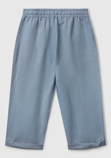  Erkek Çocuk Mavi Keten Karışımlı Jogger Pantolon