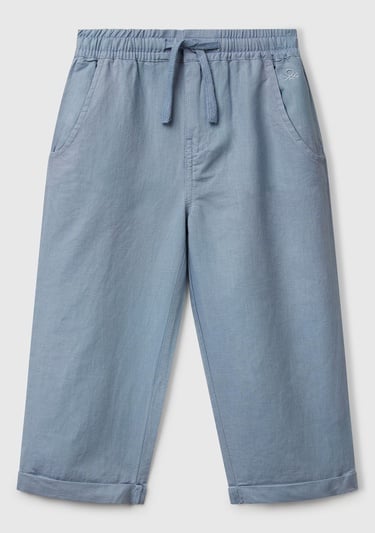  Erkek Çocuk Mavi Keten Karışımlı Jogger Pantolon