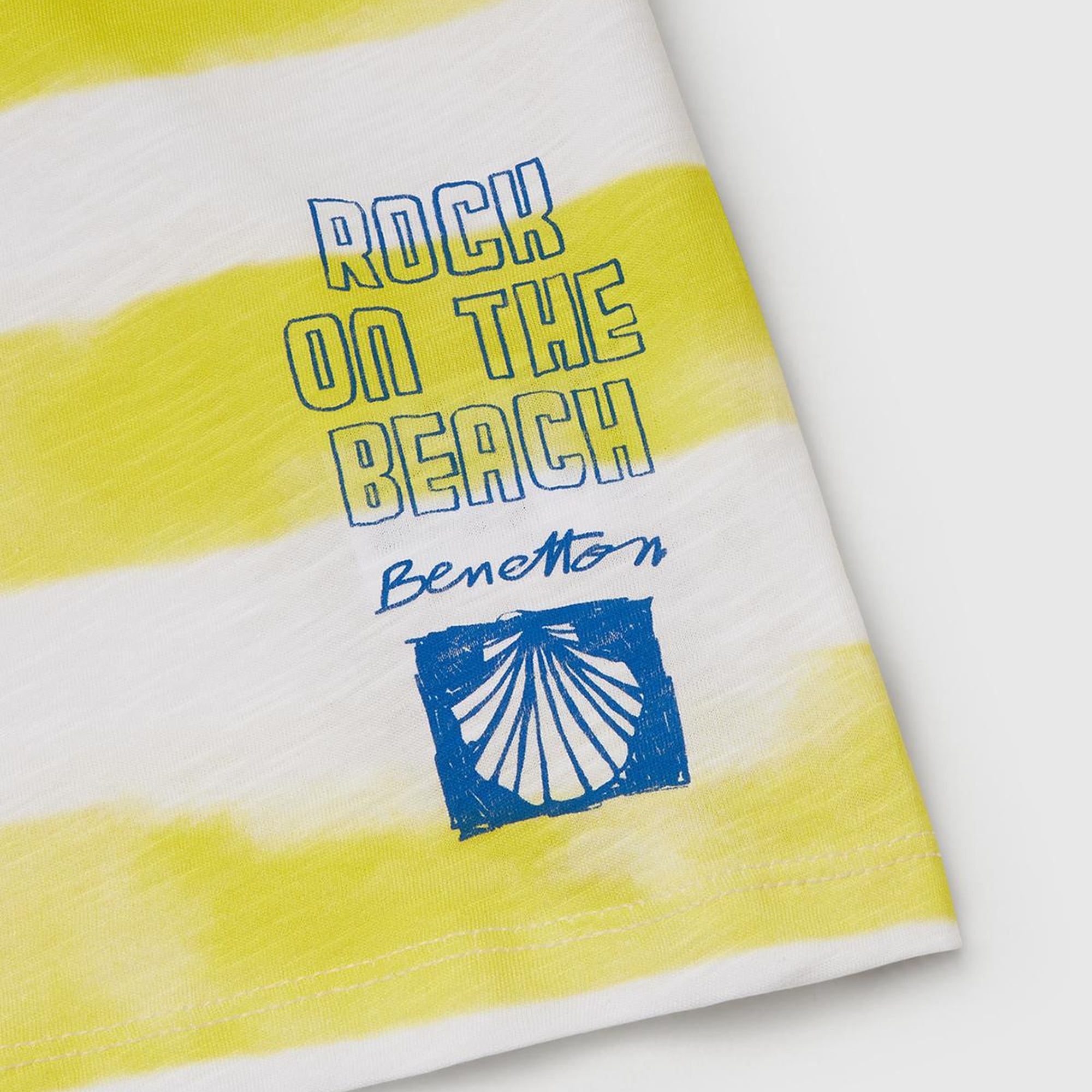 Erkek Çocuk Sarı Baskılı Fırça Darbesi Çizgili Bisiklet Yaka Oversize T-Shirt