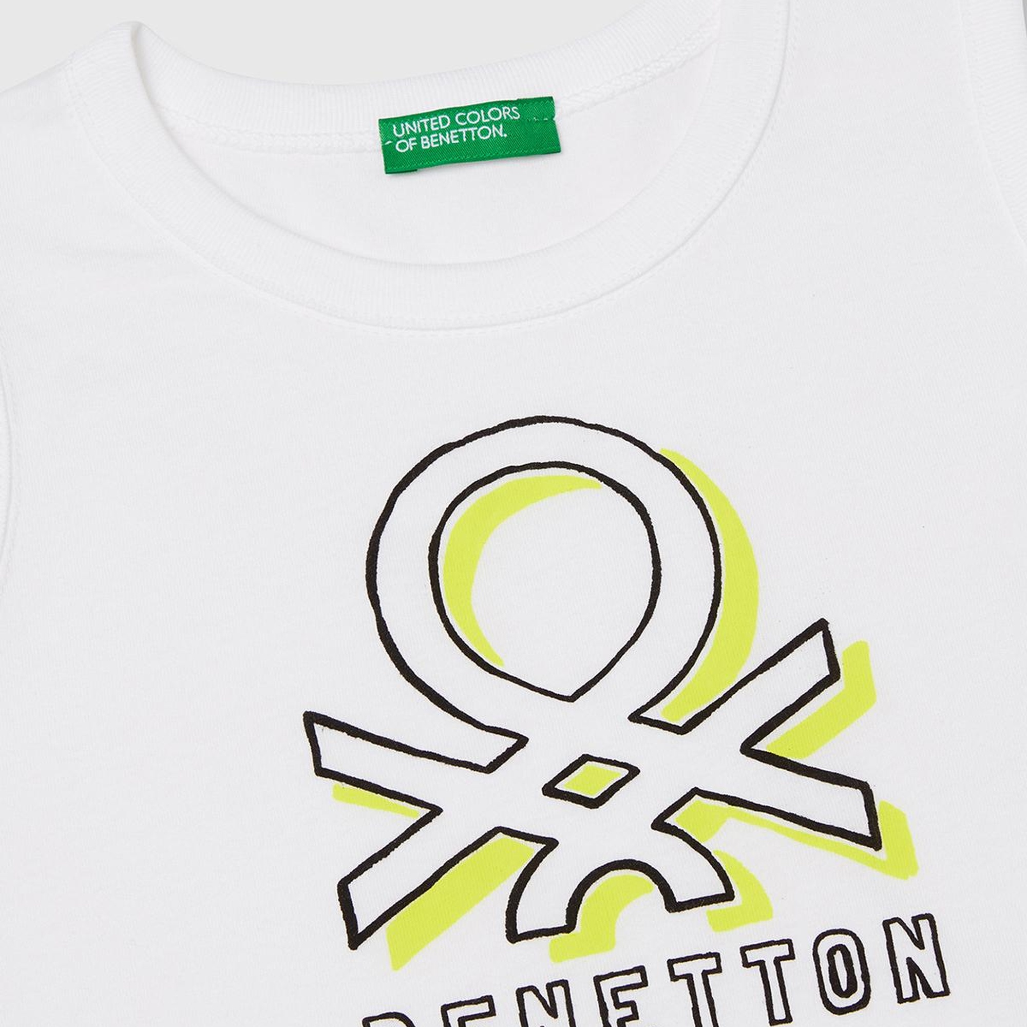 Erkek Çocuk Beyaz Benetton Logo Baskılı Kabartma Detaylı Atlet