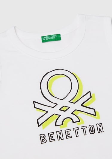  Erkek Çocuk Beyaz Benetton Logo Baskılı Kabartma Detaylı Atlet