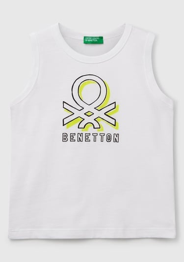  Erkek Çocuk Beyaz Benetton Logo Baskılı Kabartma Detaylı Atlet