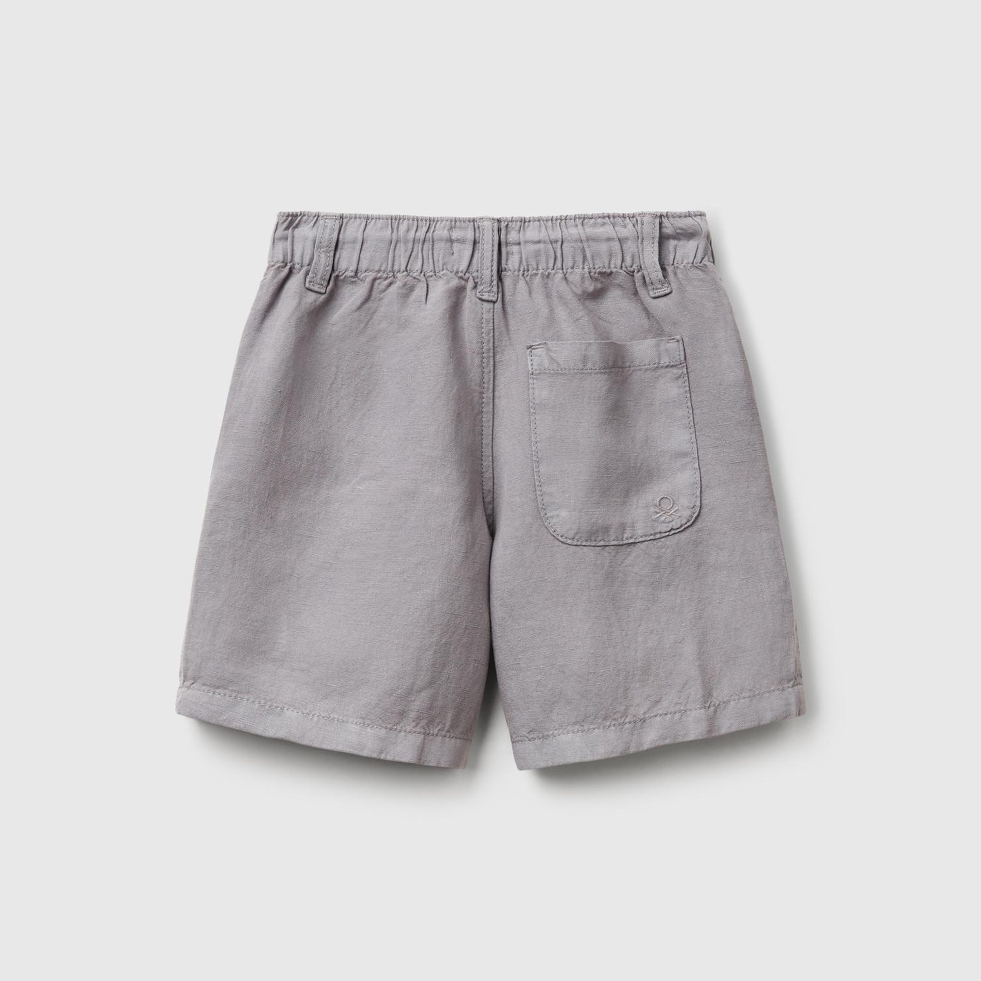 Erkek Çocuk Antrasit Liyosel ve Keten Karışımlı Düğmeli Büzgü İpli Bermuda Şort