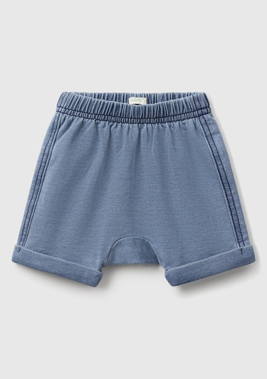  Bebek Denim Arkası Nakışlı ve Aplike Kulaklı Beli Lastikli Denim Şort