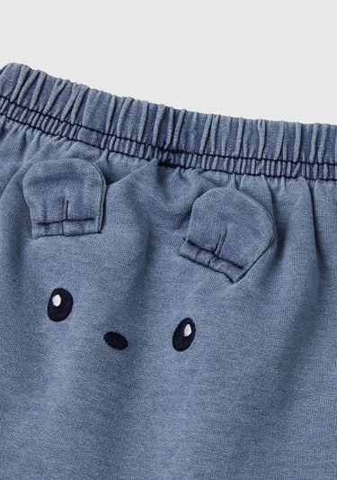  Bebek Denim Arkası Nakışlı ve Aplike Kulaklı Beli Lastikli Denim Şort