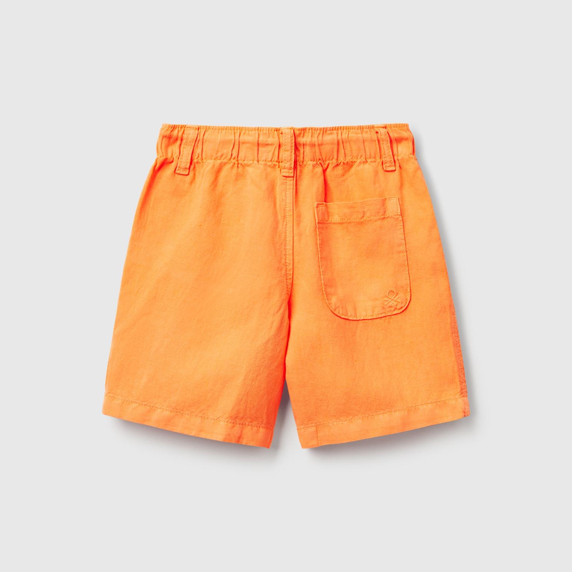 Erkek Çocuk Turuncu Liyosel ve Keten Karışımlı Düğmeli Büzgü İpli Bermuda Şort