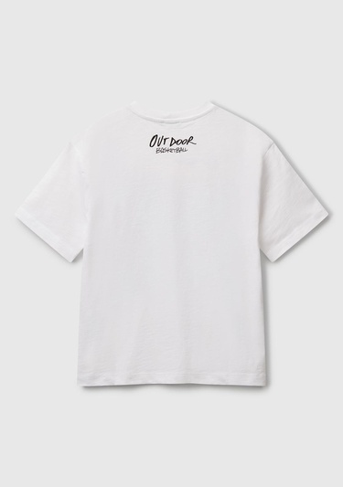  Erkek Çocuk Beyaz Fotoğraf Baskılı Oversize T-Shirt