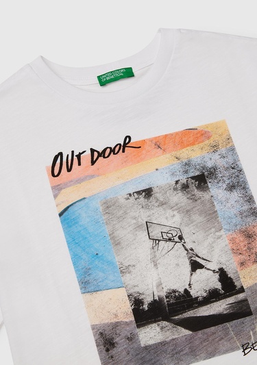  Erkek Çocuk Beyaz Fotoğraf Baskılı Oversize T-Shirt