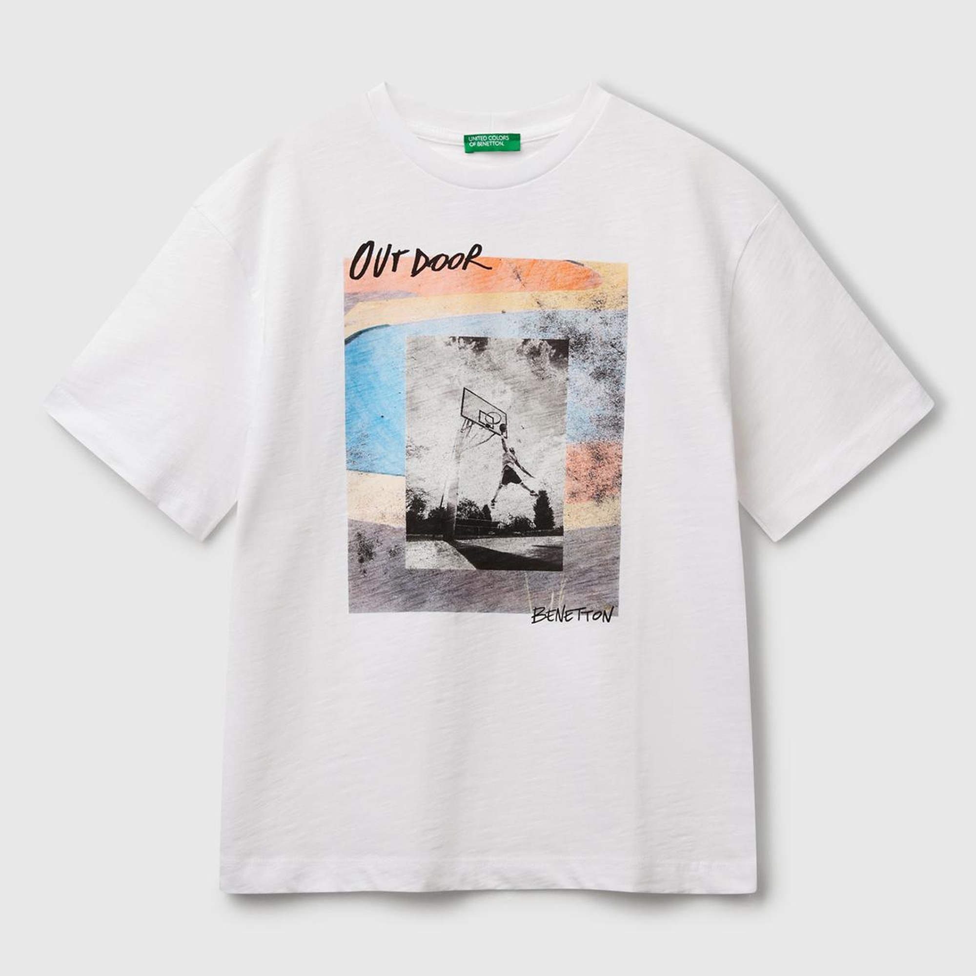 Erkek Çocuk Beyaz Fotoğraf Baskılı Oversize T-Shirt