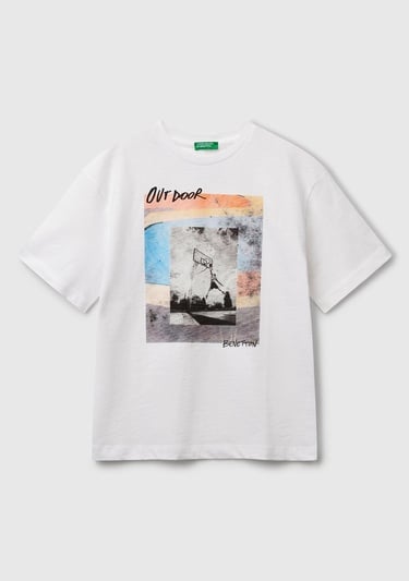  Erkek Çocuk Beyaz Fotoğraf Baskılı Oversize T-Shirt