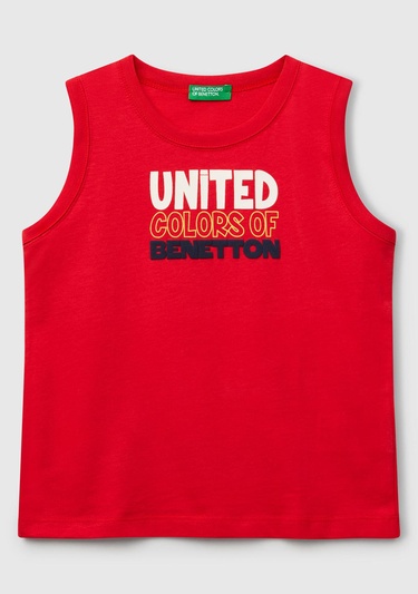  Erkek Çocuk Kırmızı Benetton Logo Baskılı Kabartma Detaylı Atlet