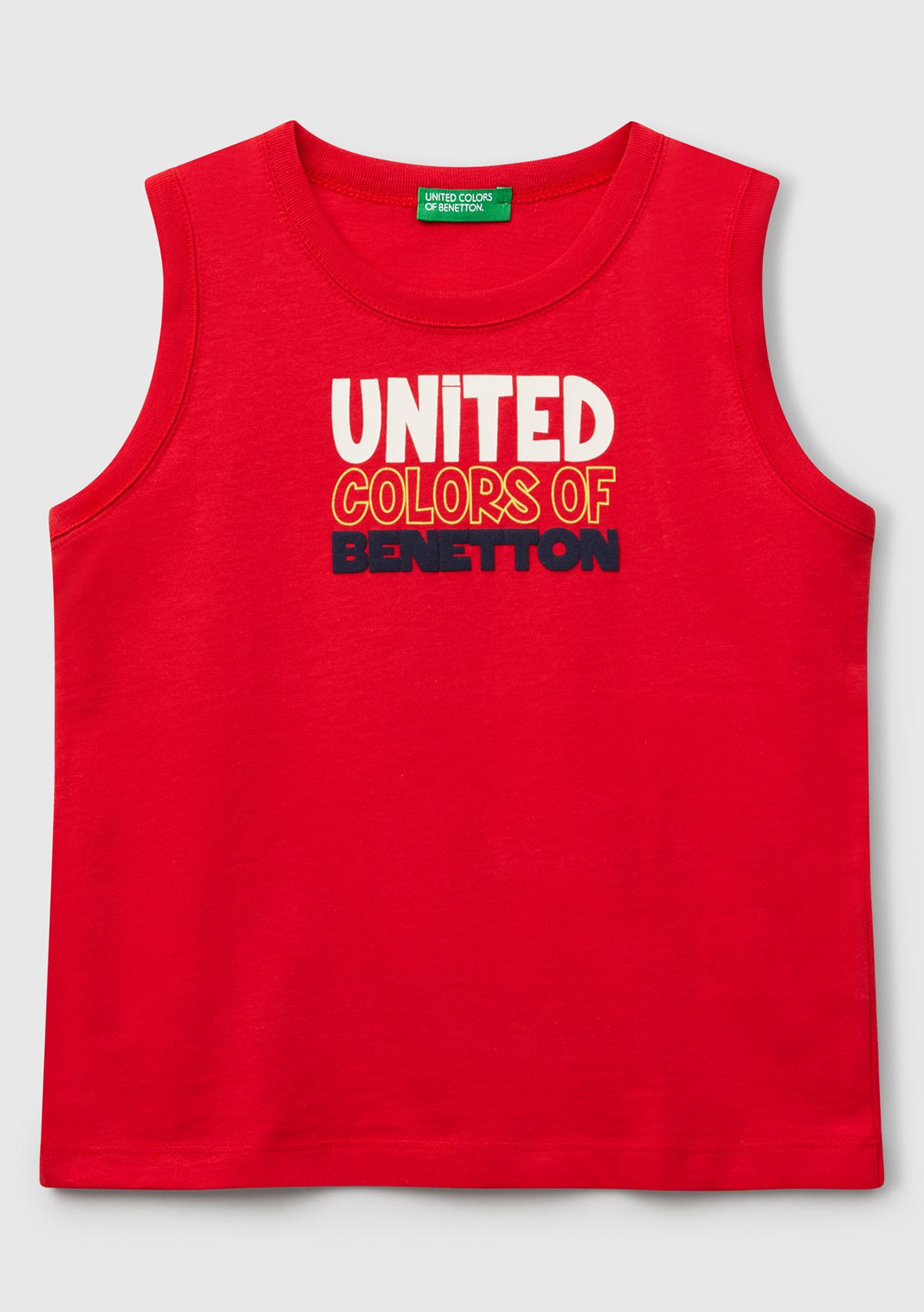  Erkek Çocuk Kırmızı Benetton Logo Baskılı Kabartma Detaylı Atlet
