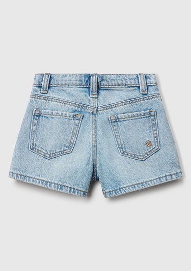  Kız Çocuk Denim Makrome Çiçek Aplikeli Logo İşlemeli Regular Fit Şort