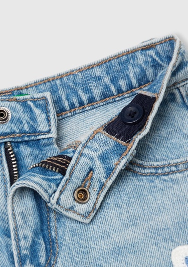  Kız Çocuk Denim Makrome Çiçek Aplikeli Logo İşlemeli Regular Fit Şort
