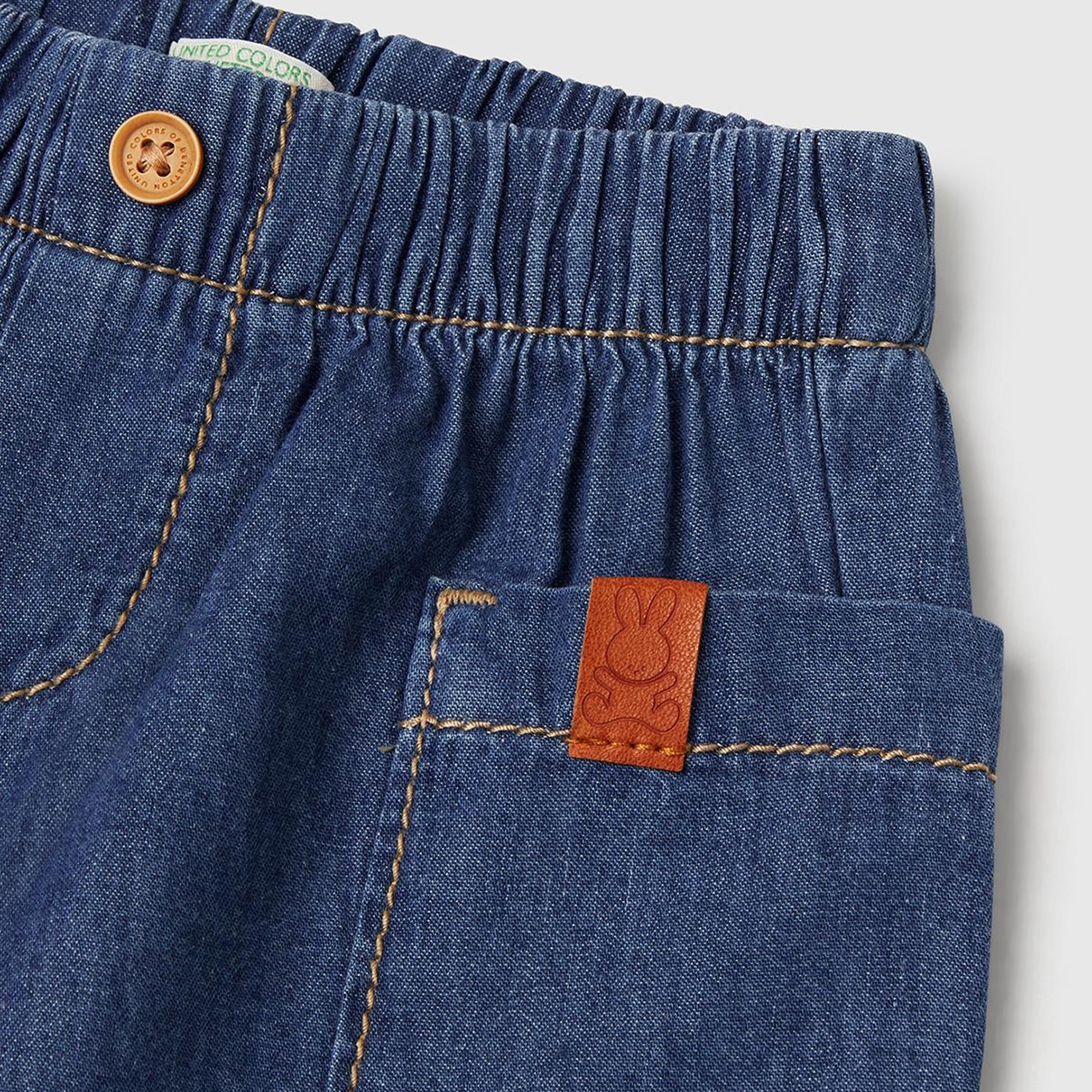 Bebek Koyu Denim Beli Lastikli Logo Düğmeli Yan Cepli Denim Şort