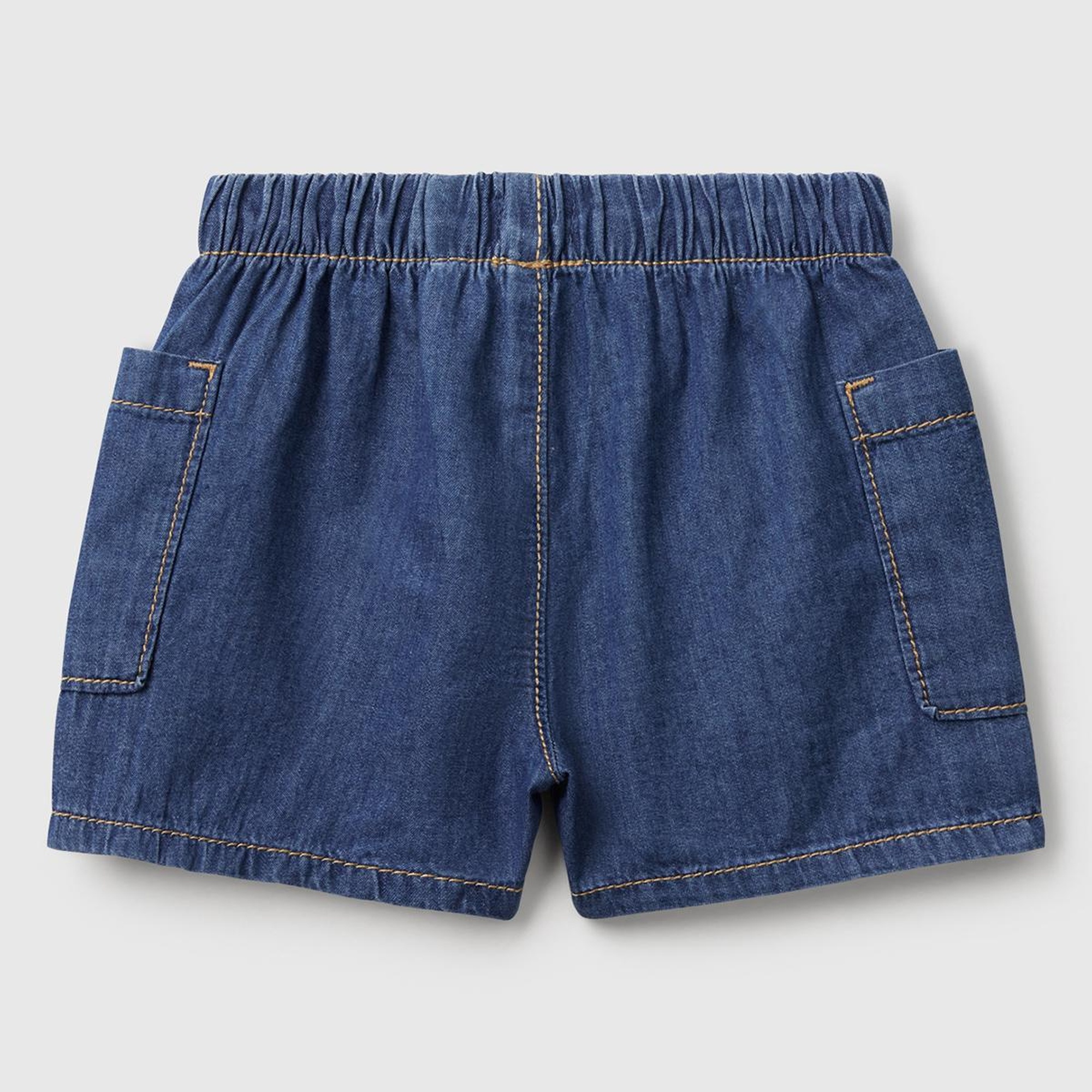 Bebek Koyu Denim Beli Lastikli Logo Düğmeli Yan Cepli Denim Şort