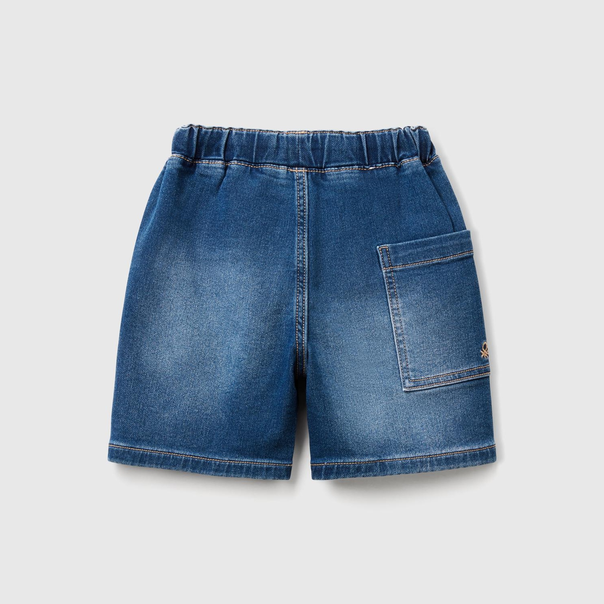 Erkek Çocuk Koyu Denim Yan Cebi Logo İşlemeli Büzgü İpli Denim Bermuda Şort