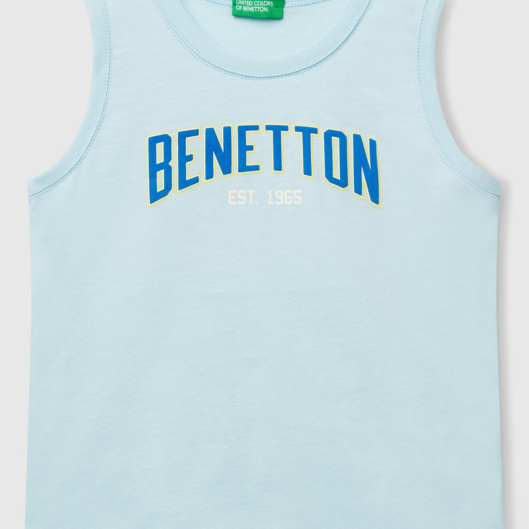 Erkek Çocuk Turkuaz Benetton Logo Baskılı Kabartma Detaylı Atlet