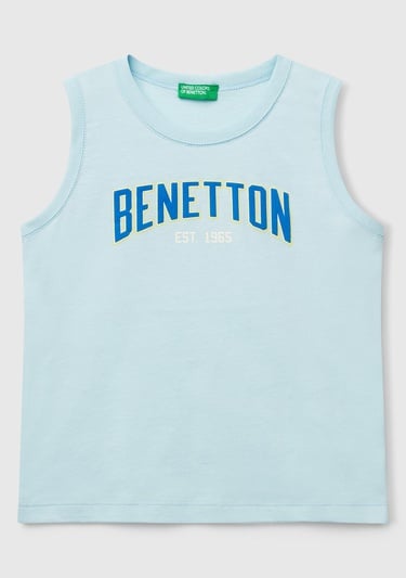  Erkek Çocuk Turkuaz Benetton Logo Baskılı Kabartma Detaylı Atlet