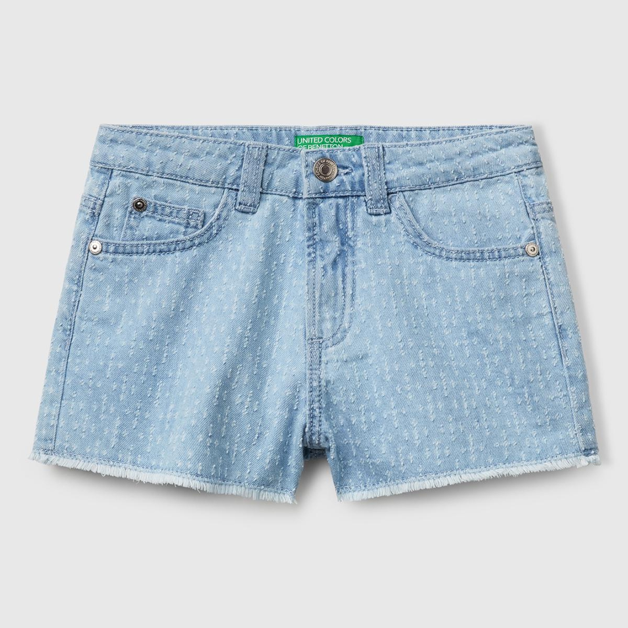 Kız Çocuk Denim Arka Cebi Logo İşlemeli 5 Cepli Lazerli Denim Şort