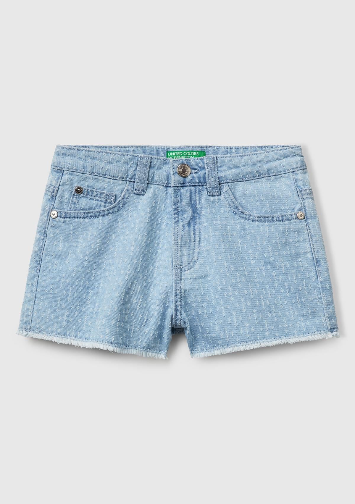  Kız Çocuk Denim Arka Cebi Logo İşlemeli 5 Cepli Lazerli Denim Şort