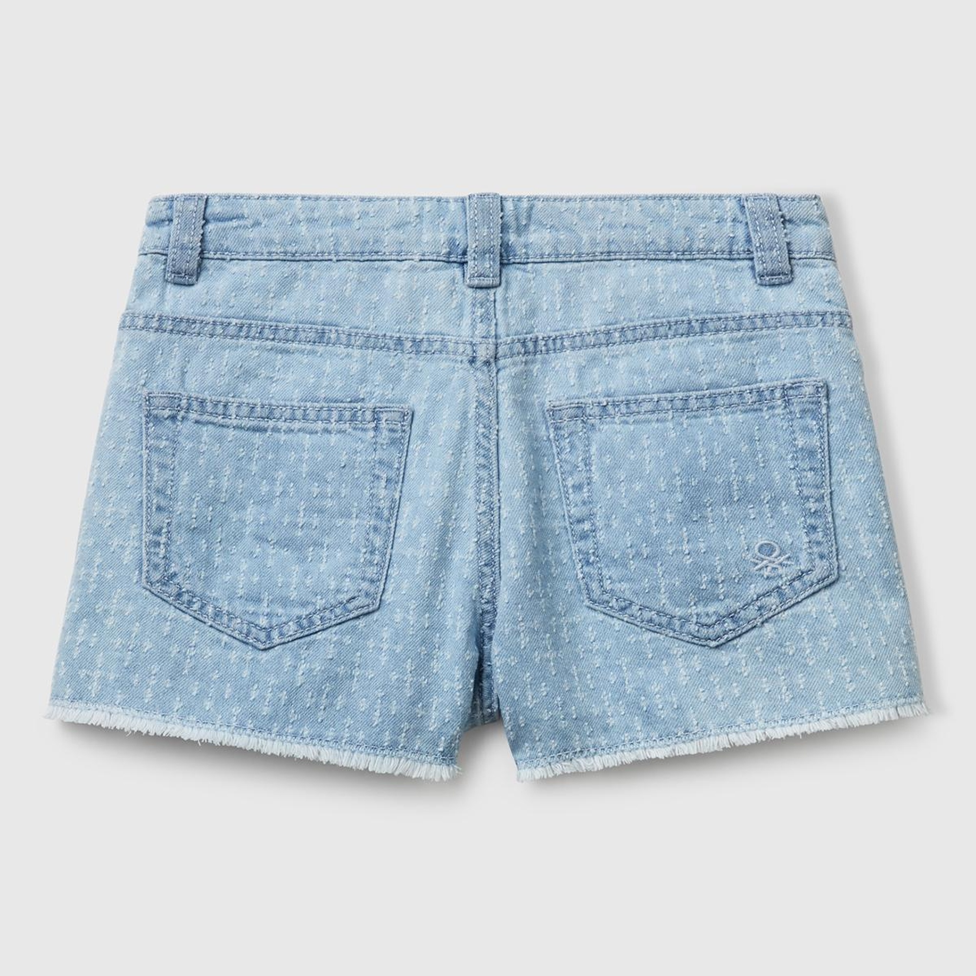 Kız Çocuk Denim Arka Cebi Logo İşlemeli 5 Cepli Lazerli Denim Şort