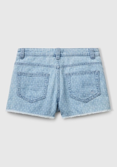  Kız Çocuk Denim Arka Cebi Logo İşlemeli 5 Cepli Lazerli Denim Şort