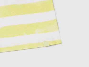  Kız Çocuk Sarı Yanı Pencereli Çizgili Kolsuz Elbise