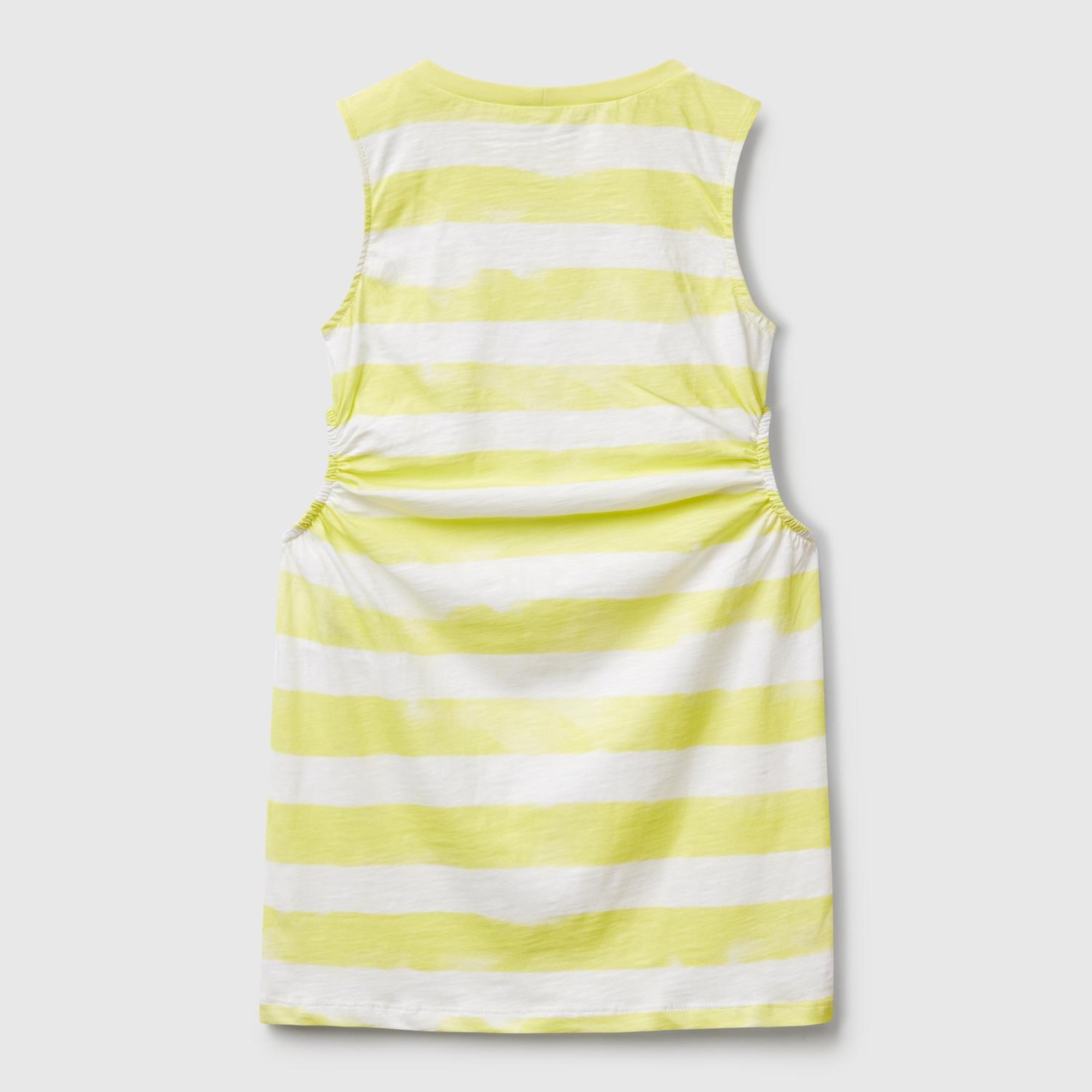 Kız Çocuk Sarı Yanı Pencereli Çizgili Kolsuz Elbise