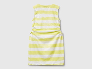  Kız Çocuk Sarı Yanı Pencereli Çizgili Kolsuz Elbise