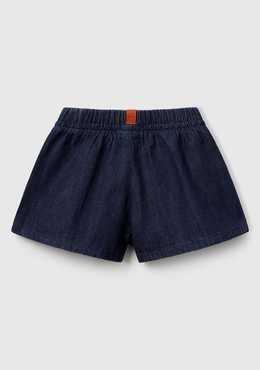  Bebek Koyu Denim Beli Lastikli Logo Etiketli Denim Şort