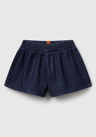  Bebek Koyu Denim Beli Lastikli Logo Etiketli Denim Şort