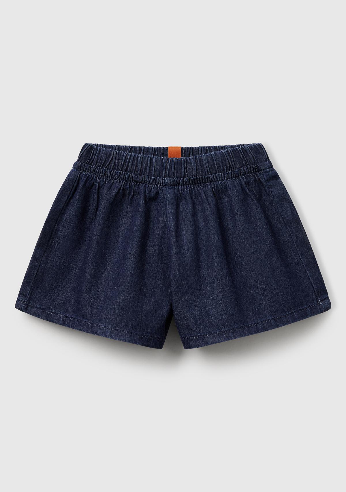  Bebek Koyu Denim Beli Lastikli Logo Etiketli Denim Şort