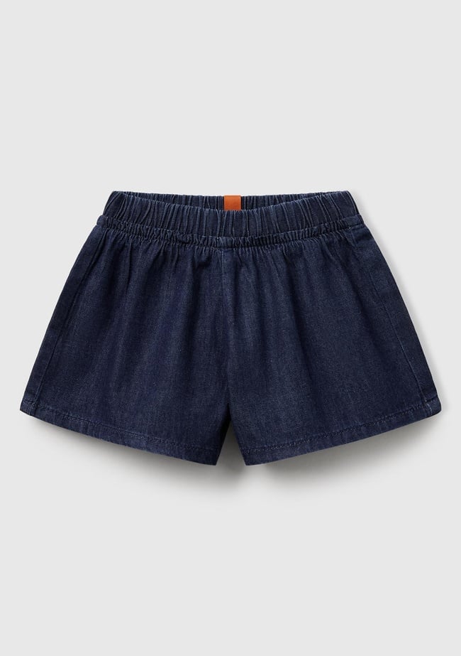  Bebek Koyu Denim Beli Lastikli Logo Etiketli Denim Şort