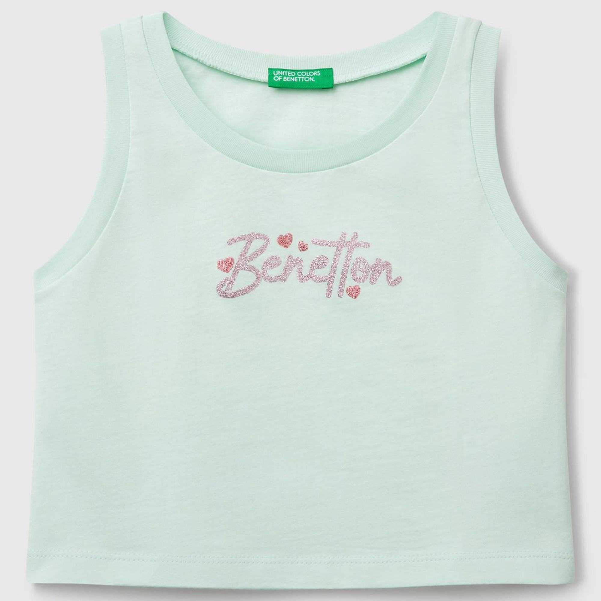 Kız Çocuk Su Yeşili Simli Benetton Logo Baskılı Atlet