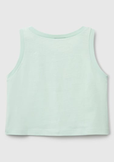  Kız Çocuk Su Yeşili Simli Benetton Logo Baskılı Atlet