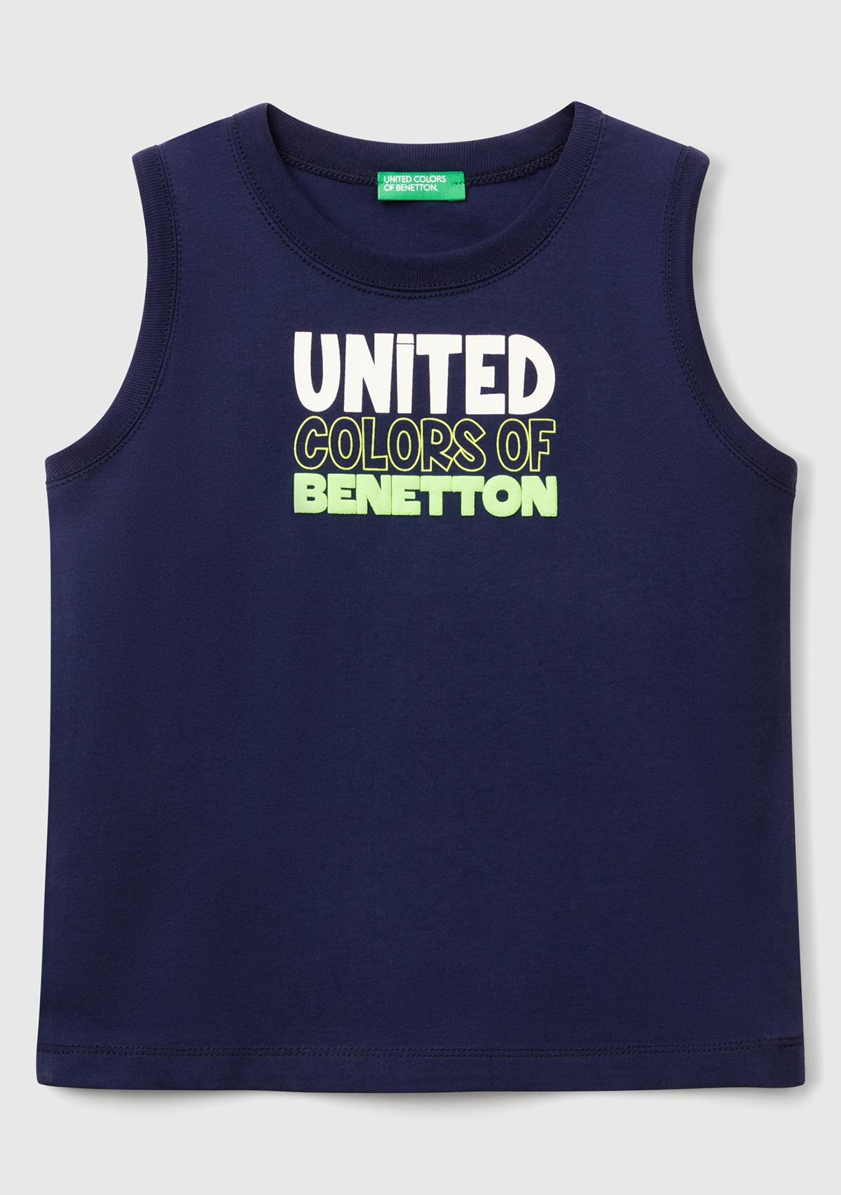  Erkek Çocuk Lacivert Benetton Logo Baskılı Kabartma Detaylı Atlet