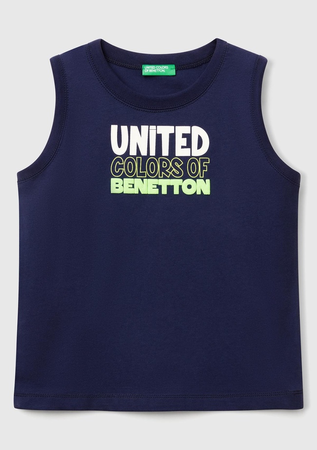  Erkek Çocuk Lacivert Benetton Logo Baskılı Kabartma Detaylı Atlet