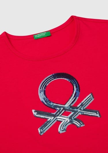  Kız Çocuk Fuşya Benetton Logo Baskılı T-Shirt