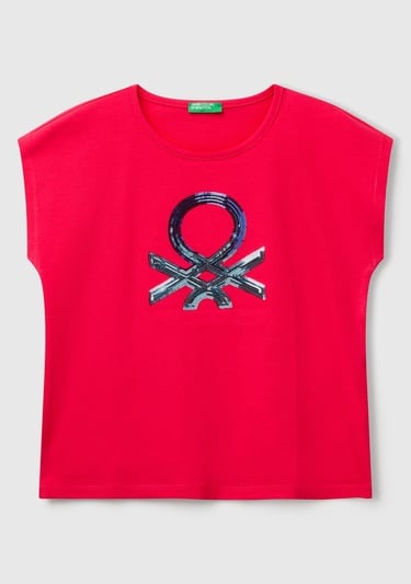  Kız Çocuk Fuşya Benetton Logo Baskılı T-Shirt