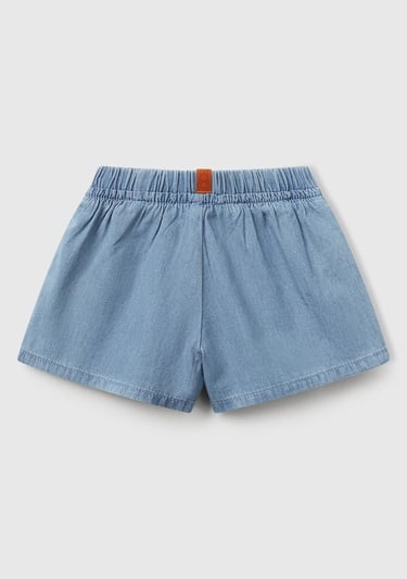  Bebek Denim Beli Lastikli Logo Etiketli Denim Şort