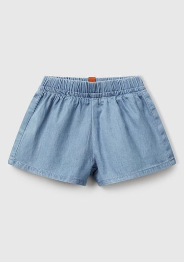  Bebek Denim Beli Lastikli Logo Etiketli Denim Şort