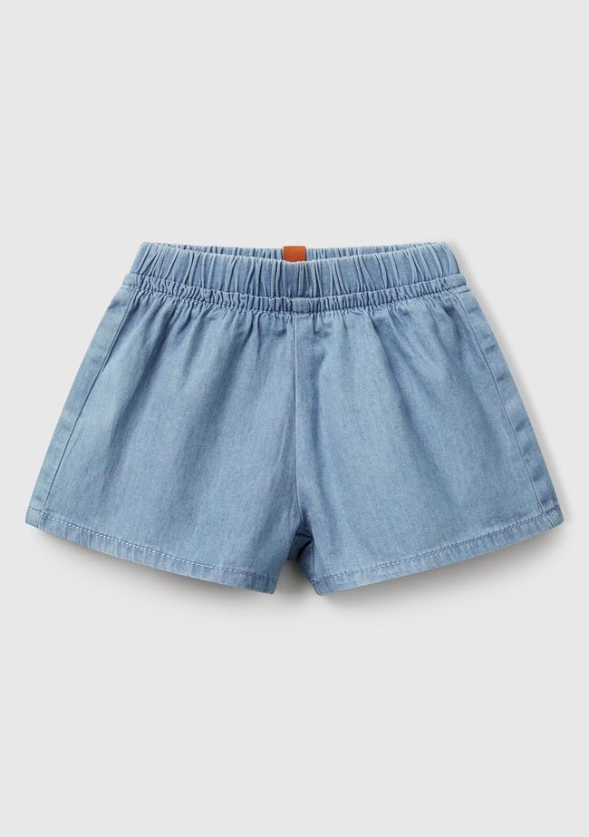  Bebek Denim Beli Lastikli Logo Etiketli Denim Şort
