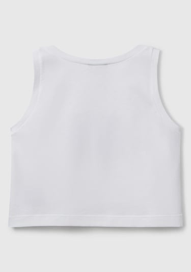  Kız Çocuk Beyaz Simli Benetton Logo Baskılı Atlet