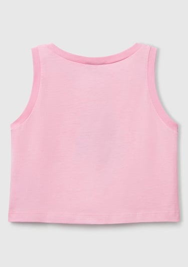  Kız Çocuk Pembe Simli Benetton Logo Baskılı Atlet