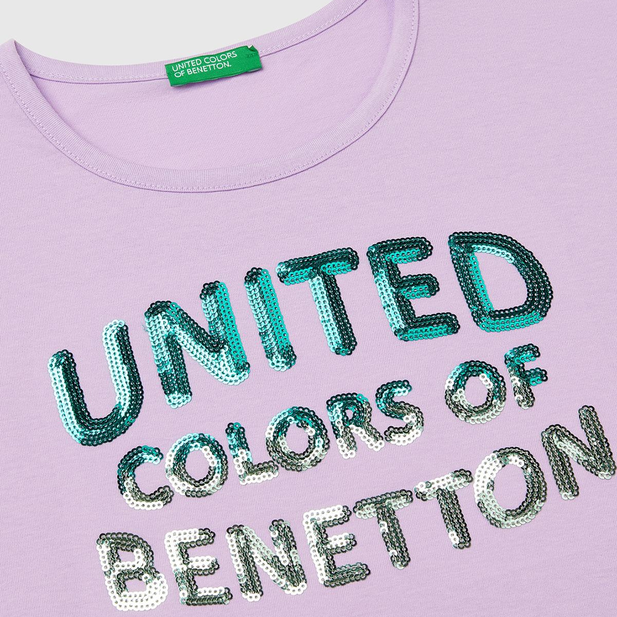 Kız Çocuk Lila Benetton Logo Baskılı T-Shirt