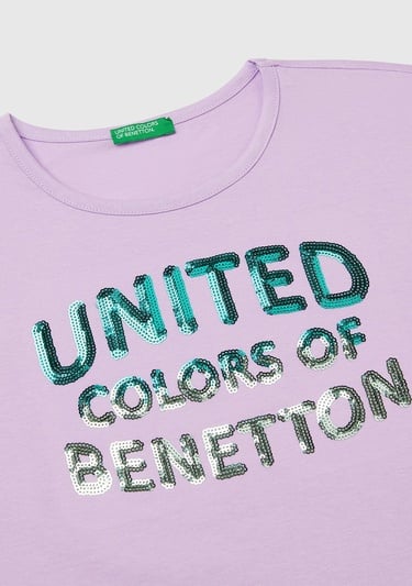  Kız Çocuk Lila Benetton Logo Baskılı T-Shirt