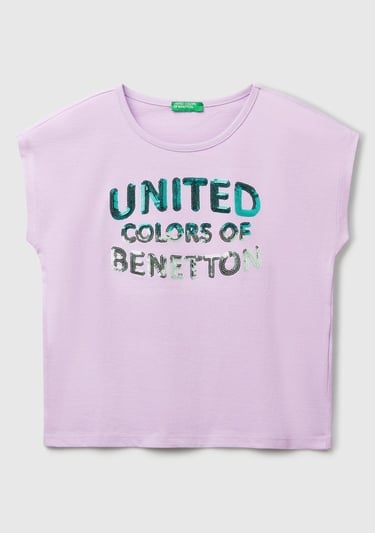  Kız Çocuk Lila Benetton Logo Baskılı T-Shirt