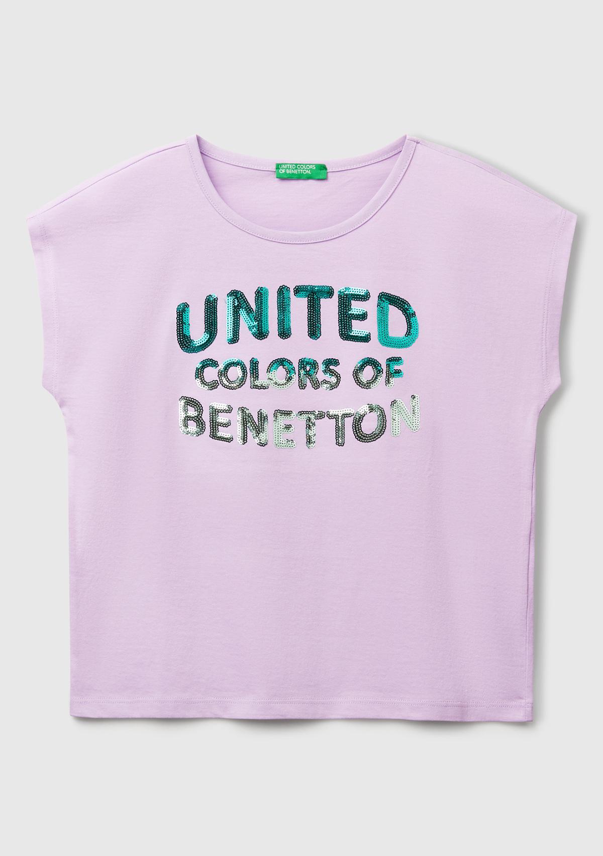  Kız Çocuk Lila Benetton Logo Baskılı T-Shirt